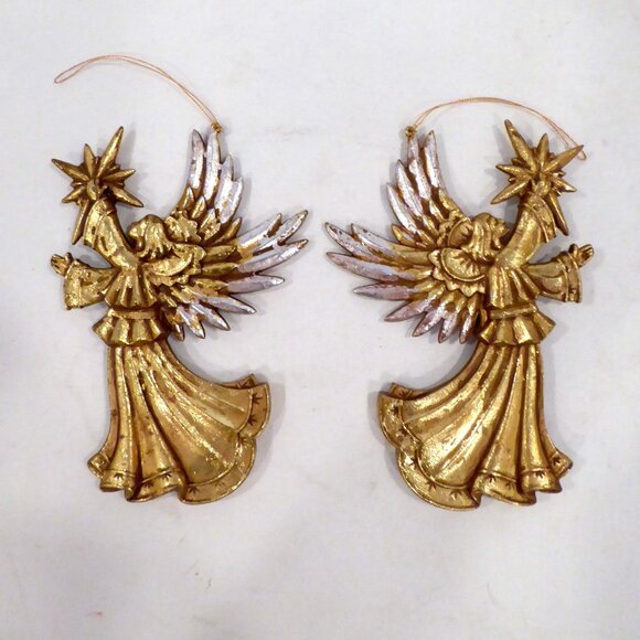 NEW 5.5” CHRISTMAS HOLIDAY GILT GOLD SILVER ANGEL ORNAMENT DOUBLE SIDED SET - Picture 4 of 7